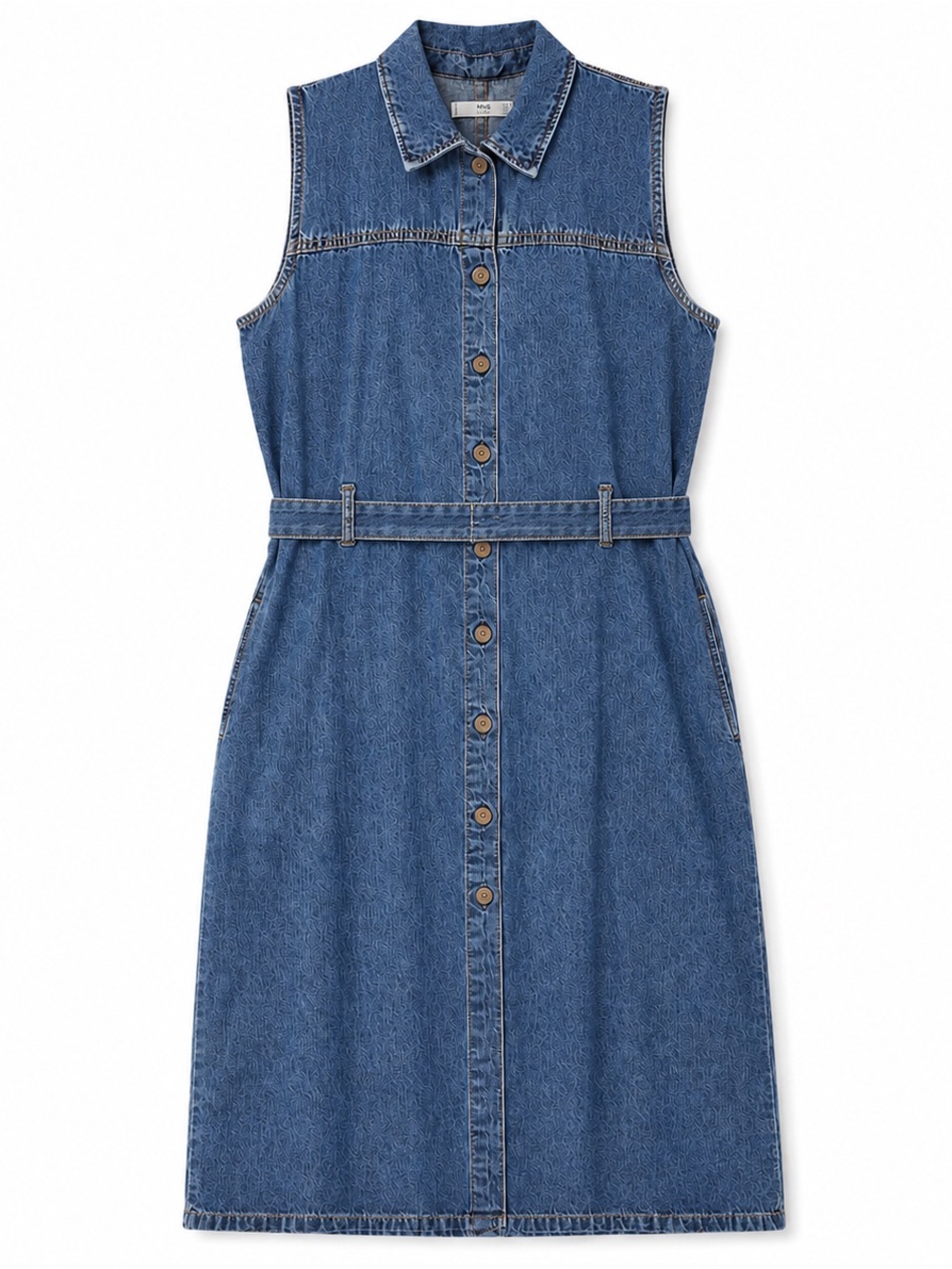MNG Mango Denim Shirt Dress Medium Blue Button Front Belted Midi Cotton